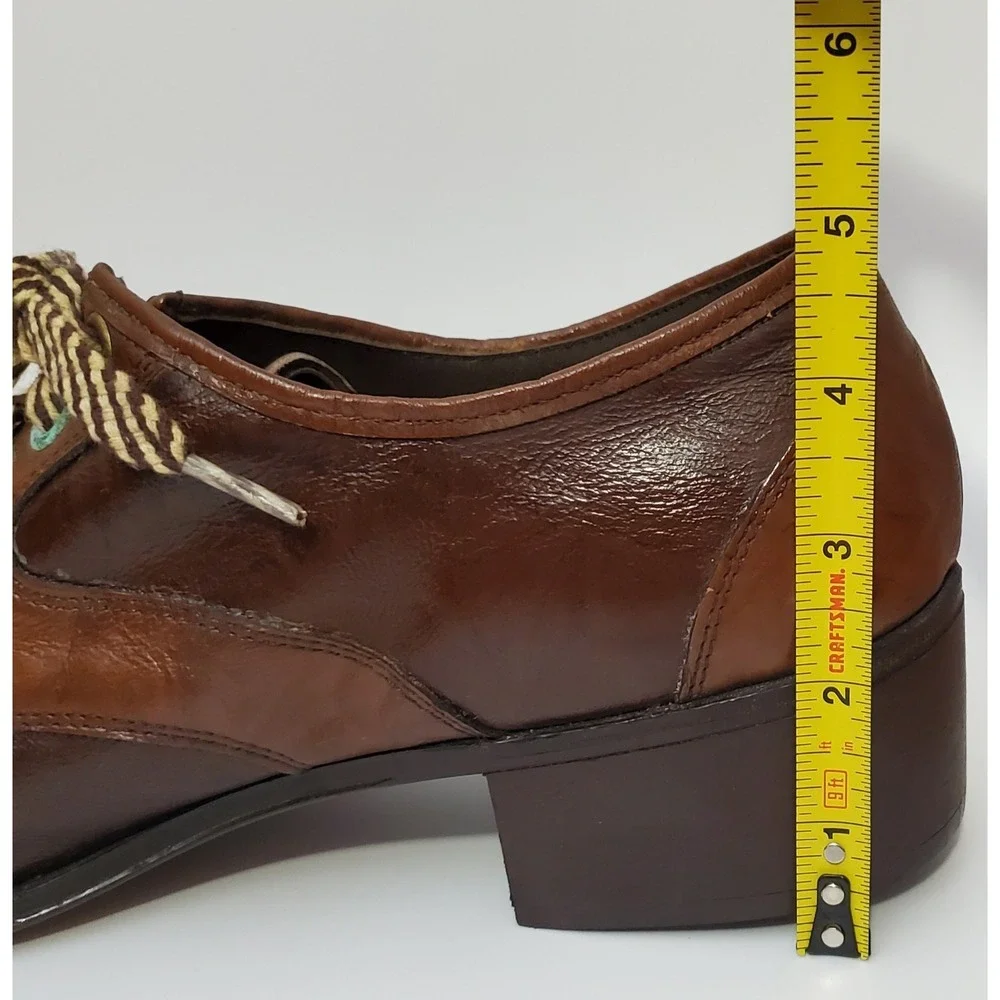 Rare Vintage Jarman Men's Shoes Platform Block Heel Two Tone Brown Oxford Hippie